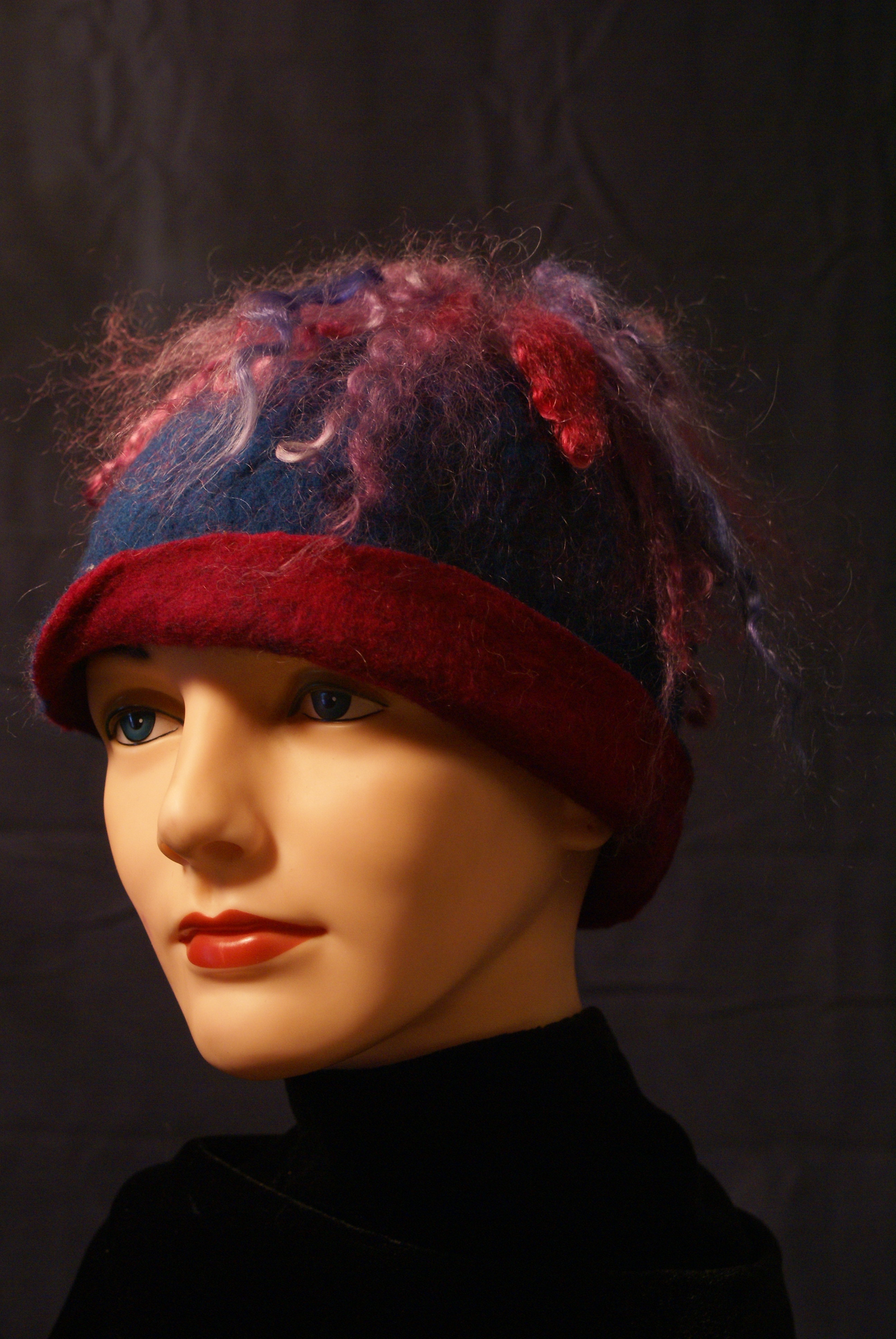Felt hat, teal shag by Betty Kirk - photo by Jim Kirk - dsc00500